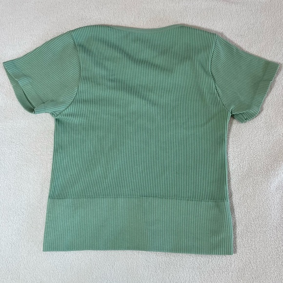 Miami Ribbed V-Neck Short Sleeve Top - Green - Picture 3 of 3